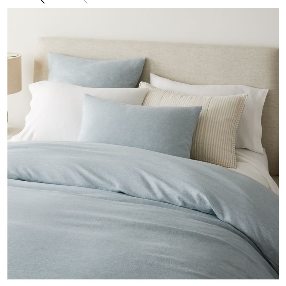 BNIB West Elm European Flax Linen Duvet Cover in Silver Mist Melange (blue)
